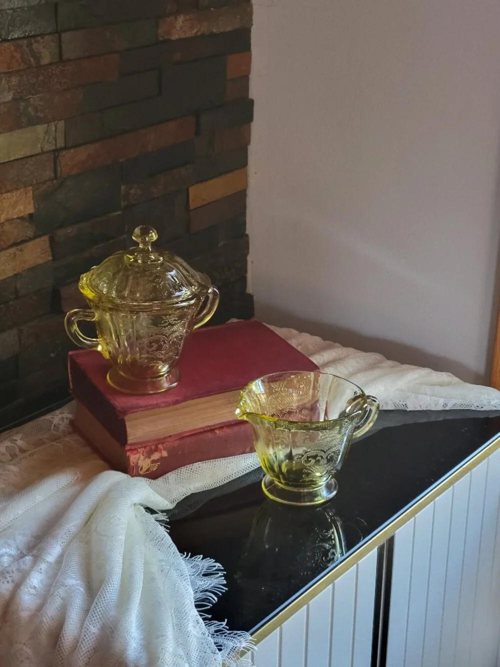 VTG Federal Glass Madrid Depression Glass Sugar Bowl/Creamer Set